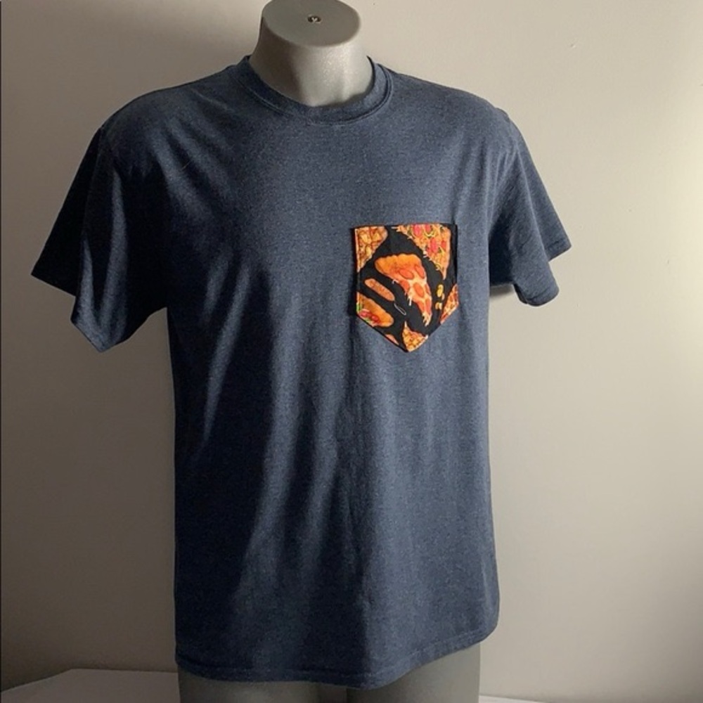 Pizza Pocket on a Blue T Shirt Large